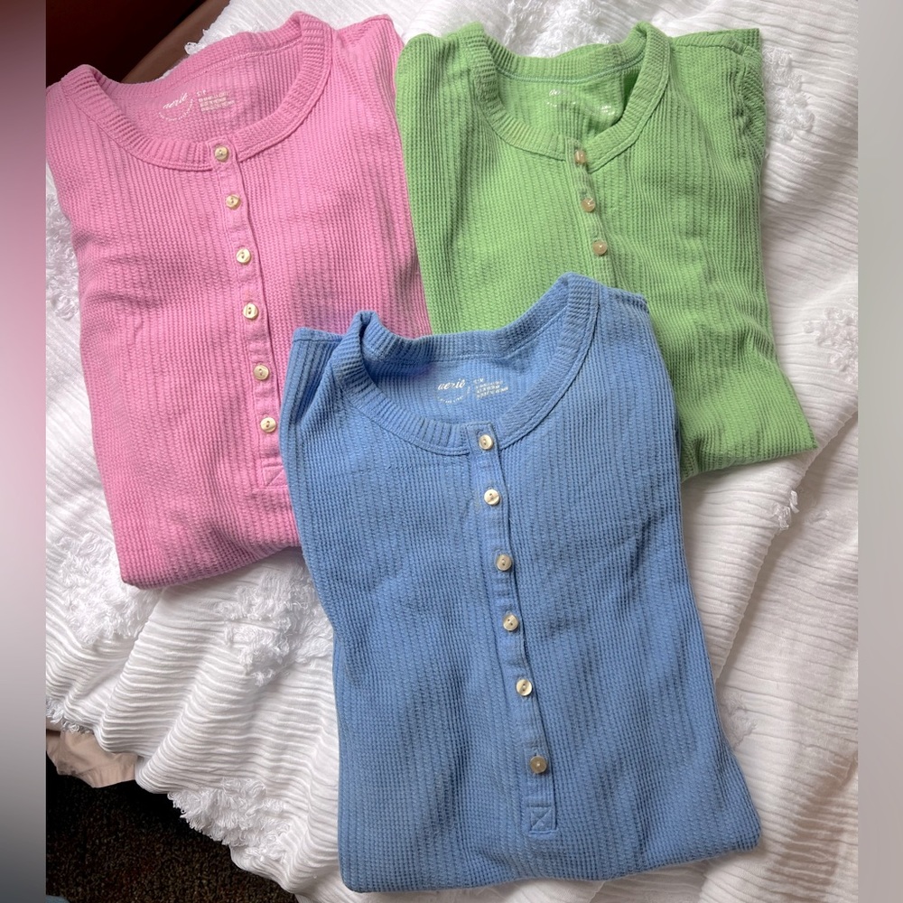 AERIE BUNDLE - 3 Aerie Waffle Rib Long Sleeve Henley T-Shirts